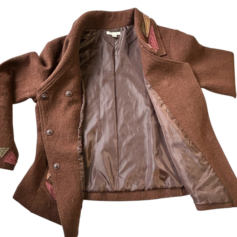 Carson Boiled Wool Jacket Brown Embroidered Art To Wear Coat Women's‎ M Canada - Picture 4 of 10